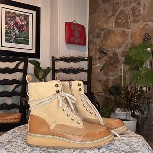 Tan and Cream Lace-Up Boots